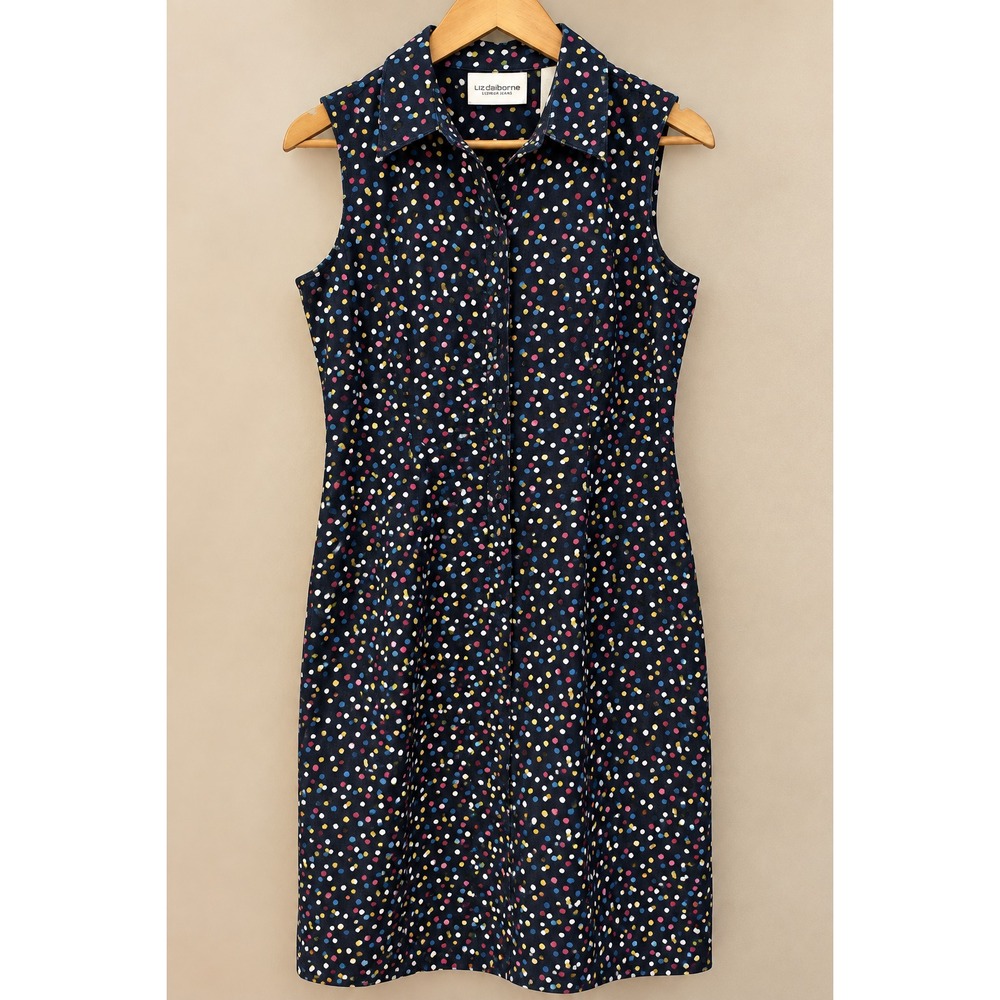 LIZ CLAIBORNE Sz 8 Dress Sleeveless Polka Dot Knee Length VTG Classic 90s Style
